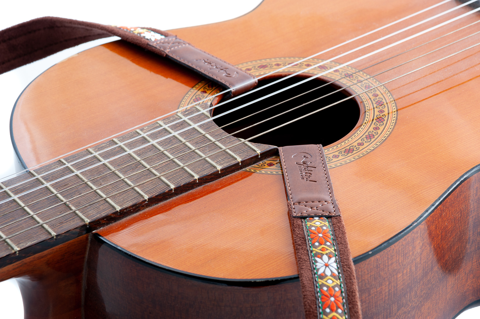 Classical guitar strap , nylon strings Classical Dual Hook Rumba Brown
