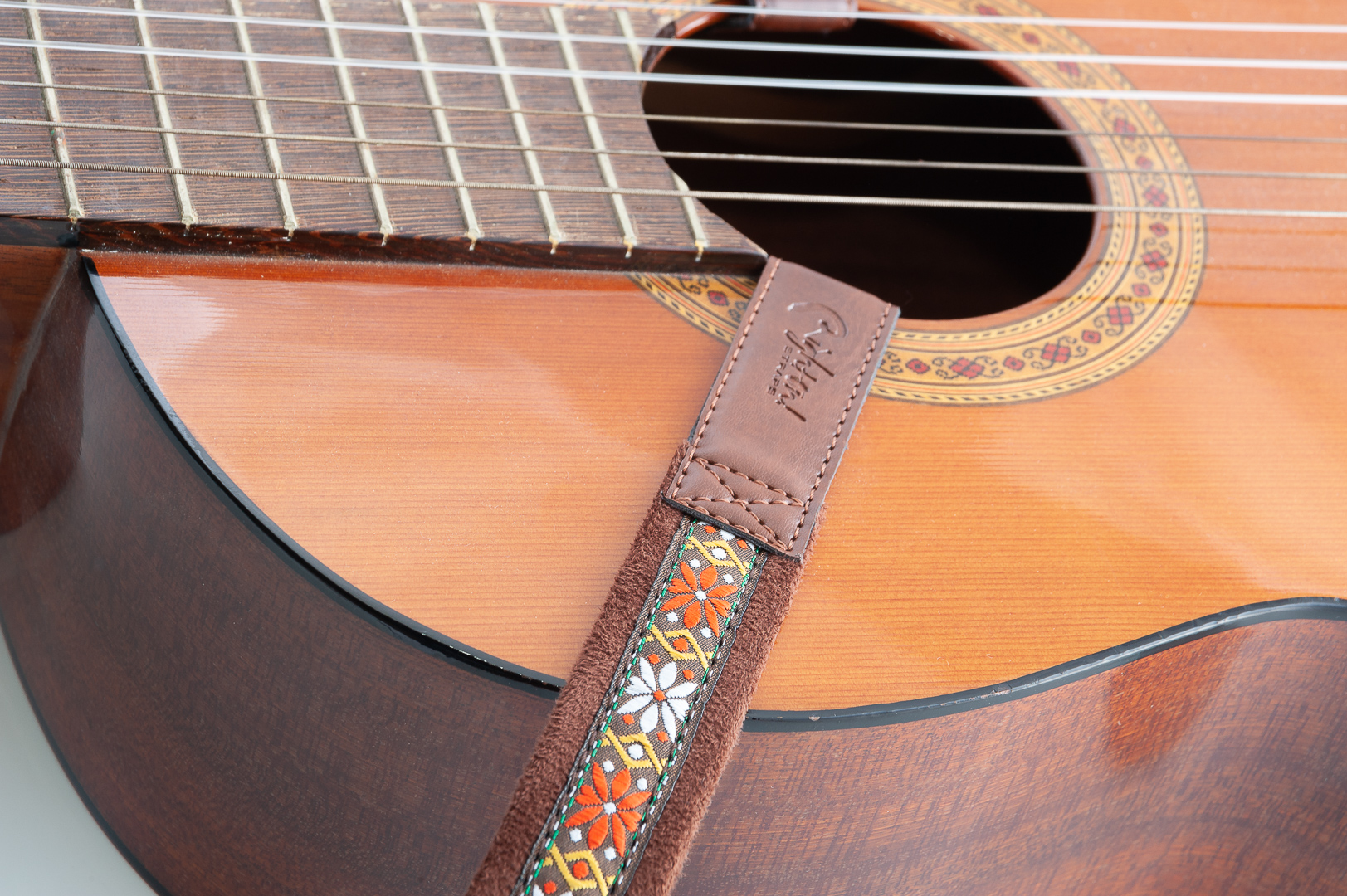 Classical guitar strap , nylon strings Classical Dual Hook Rumba Brown