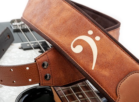 Correa de bajo FAkey ancha 8 cm en marrón claro con símbolo musical Fa