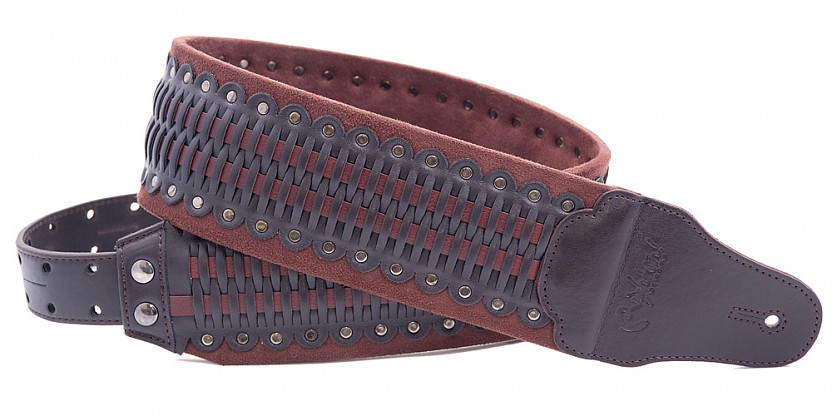 Cherokee Brown bass strap decorated with faux leather braiding