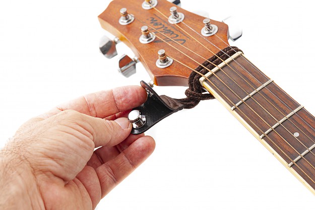 LYWS Acoustic Guitar Neck Strap Button Hook Extender PU Leather Orange 