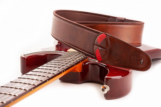 Charm-60 Brown Guitar Strap with RAS Adjustment and Vegan Design | RightOn! Straps1