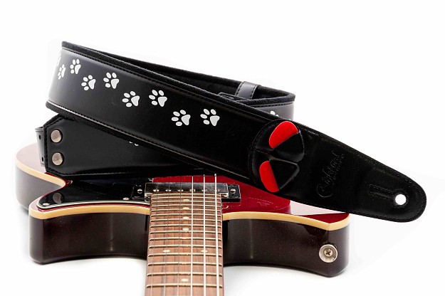 CAT Black Guitar Strap with RAS Adjustment and Vegan Design | RightOn! Straps1