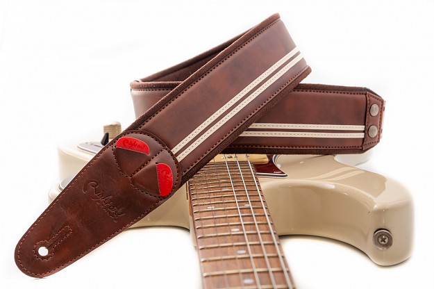 Model RACE BROWN vegan guitar and bass strap