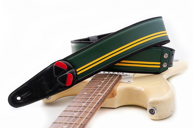 Vegan guitar and bass strap model RACE BRG (British racing green, known as BRG).