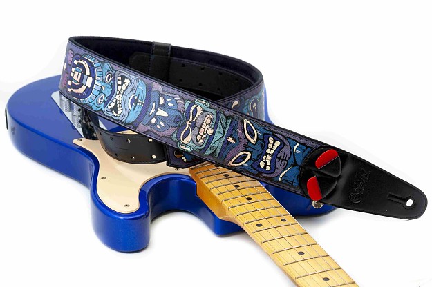  Tiki Blue Guitar Strap | Hawaiian & Polynesian Inspiration1