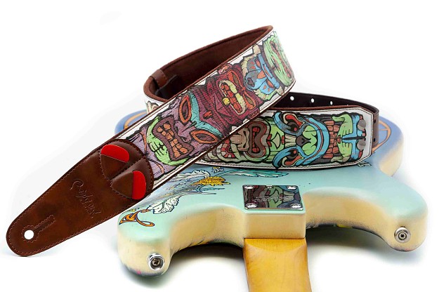 Tiki White Guitar Strap | Hawaiian & Polynesian Inspiration1