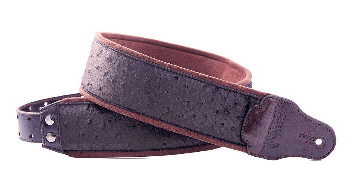 RightOn! Ostrich Brown guitar and bass strap