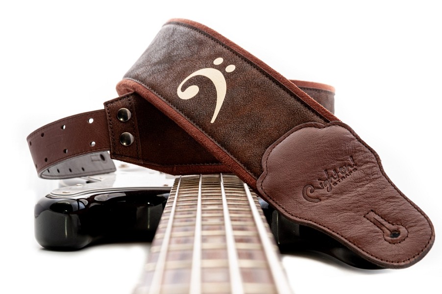 FAkey Bassgurt in braun mit Bassschlüssel-Symbol und elegantem Design