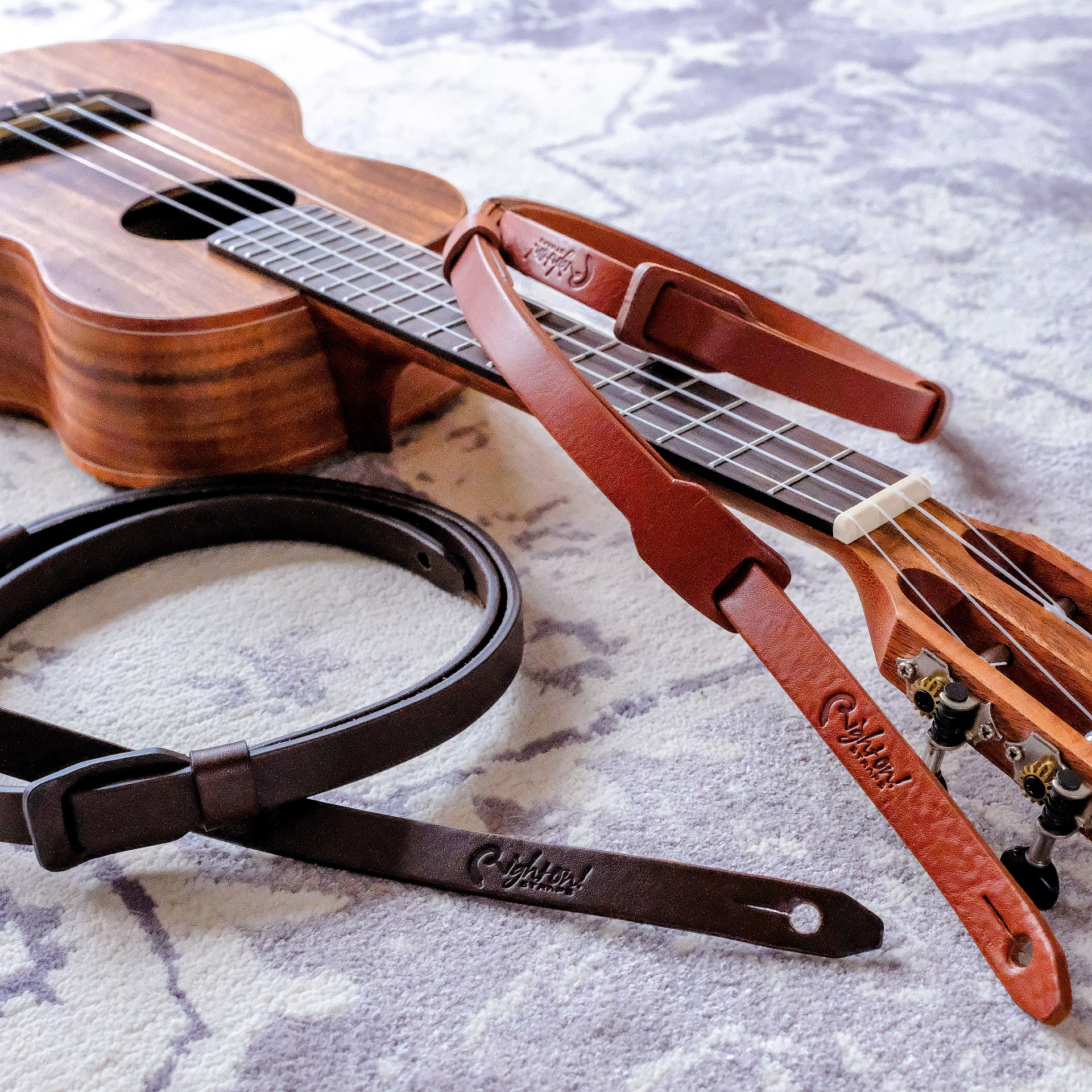 LeatherGraft 49” Length Walnut Brown Genuine Leather Classic Mandolin Ukulele Instrument Strap 