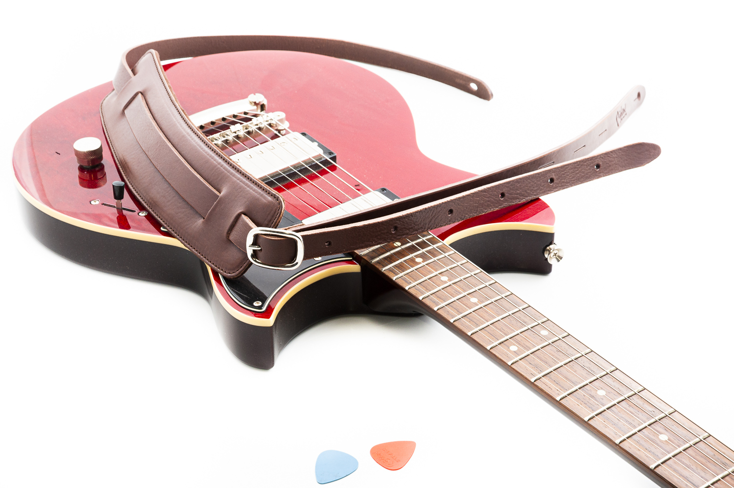Saddle guitar strap, rock strap for guitar Slim Guitar color brown