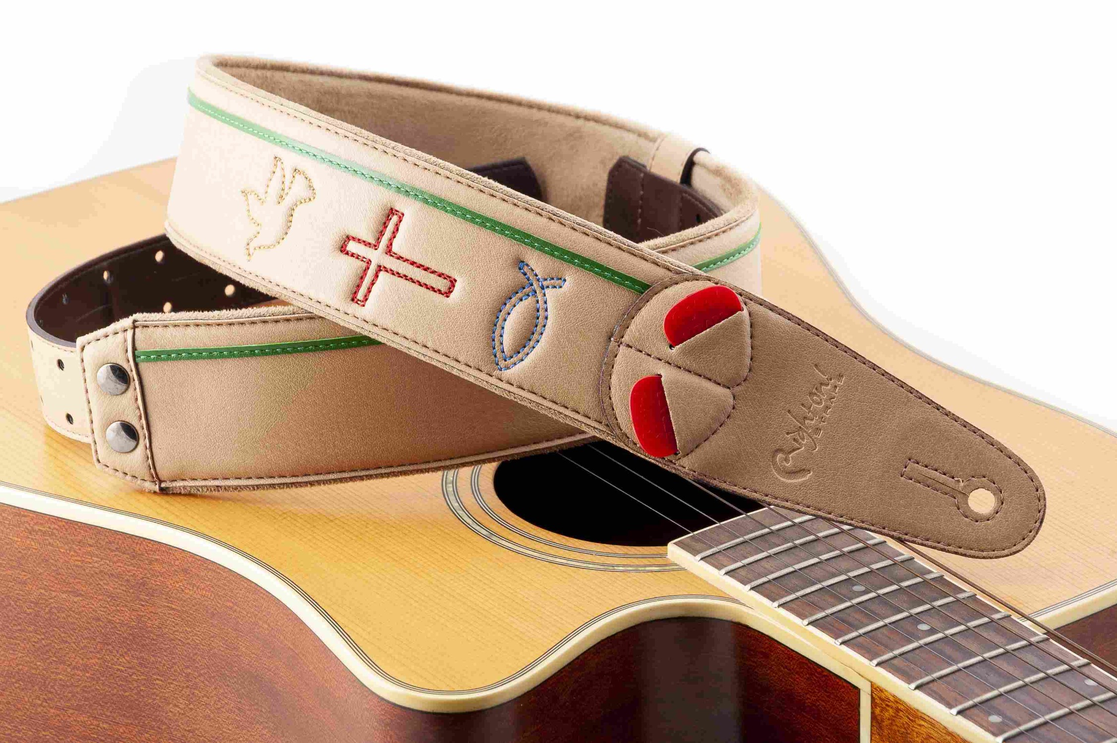 Leather Guitar Strap, Rock, Metal, Iron Cross